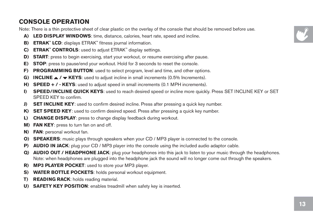 Horizon Fitness CT9.1 owner manual Console Operation 