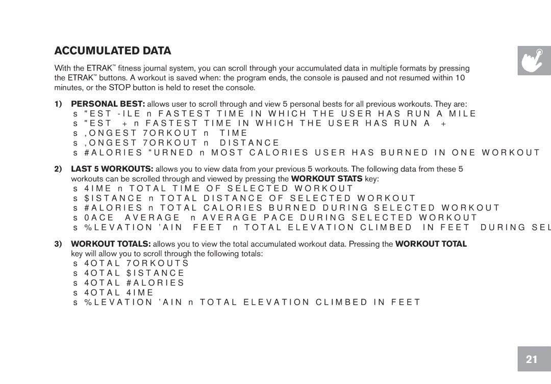 Horizon Fitness CT9.1 owner manual Accumulated Data 