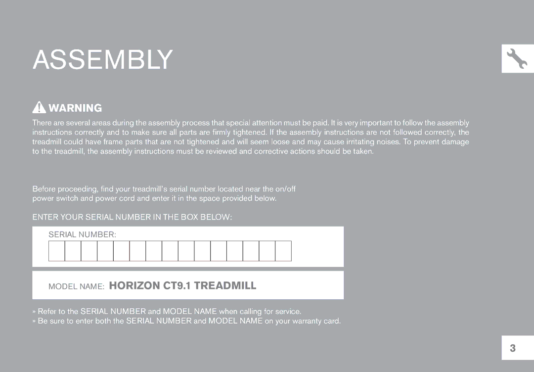 Horizon Fitness CT9.1 owner manual Assembly 