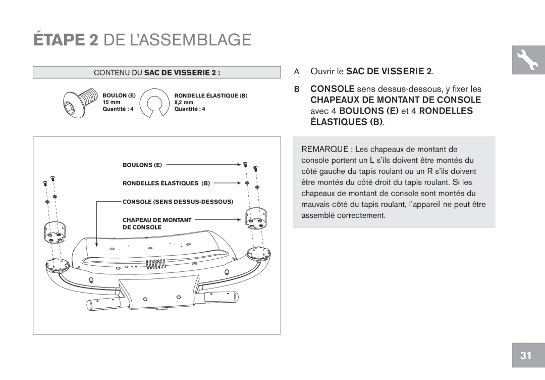 Horizon Fitness CT9.1 owner manual Étape 2 DE L’ASSEMBLAGE 