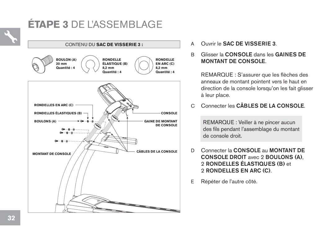 Horizon Fitness CT9.1 owner manual Étape 3 DE L’ASSEMBLAGE, Montant DE Console 