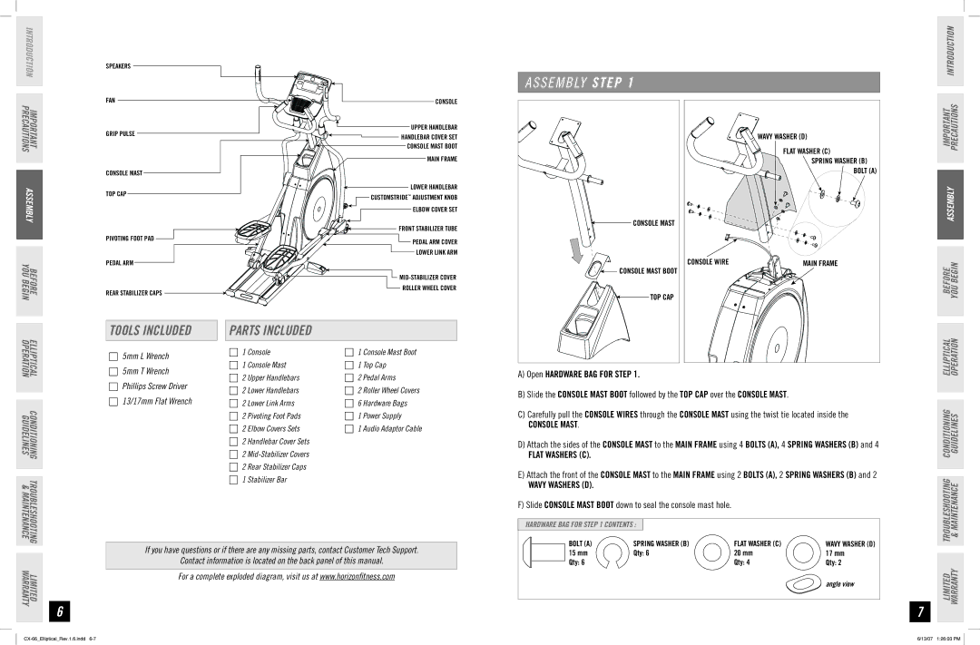 Horizon Fitness CX-66 manual S E M B LY Step 