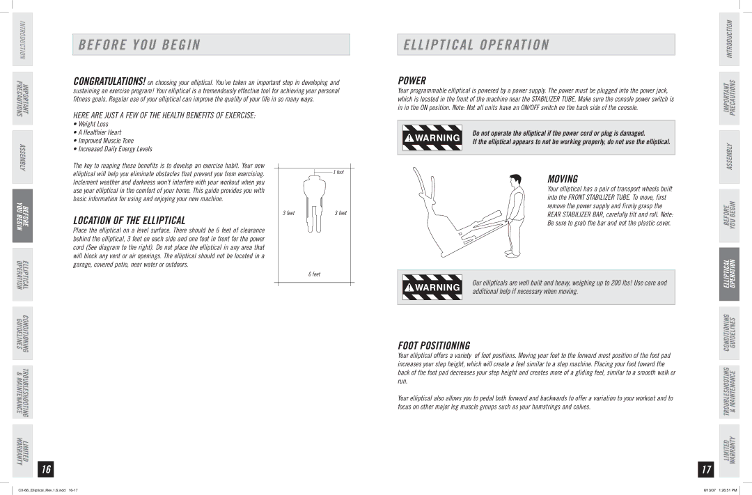 Horizon Fitness CX-66 manual Before YOU Begin, Elliptical Operation 