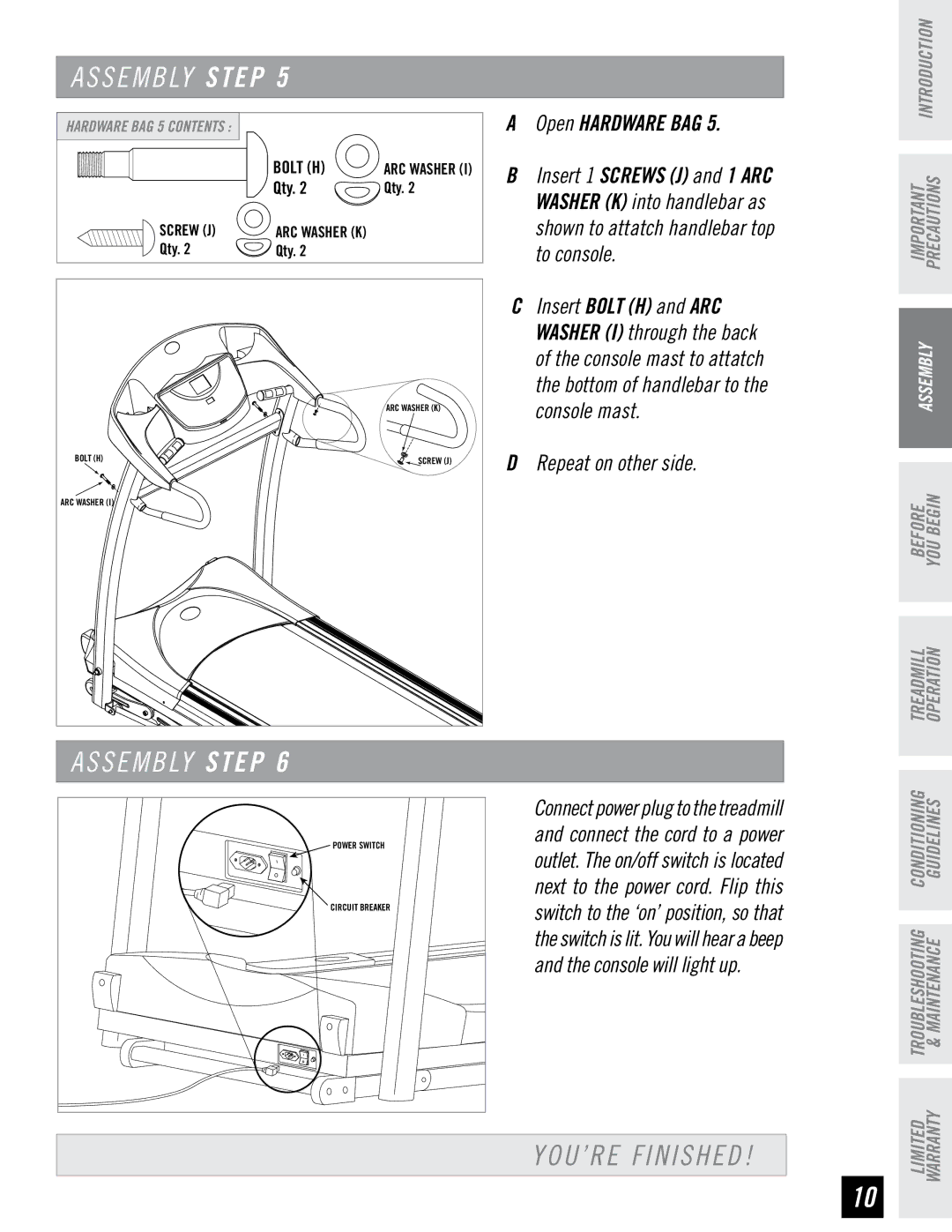 Horizon Fitness DT680 manual Assembly Step, YOU’RE Finished 