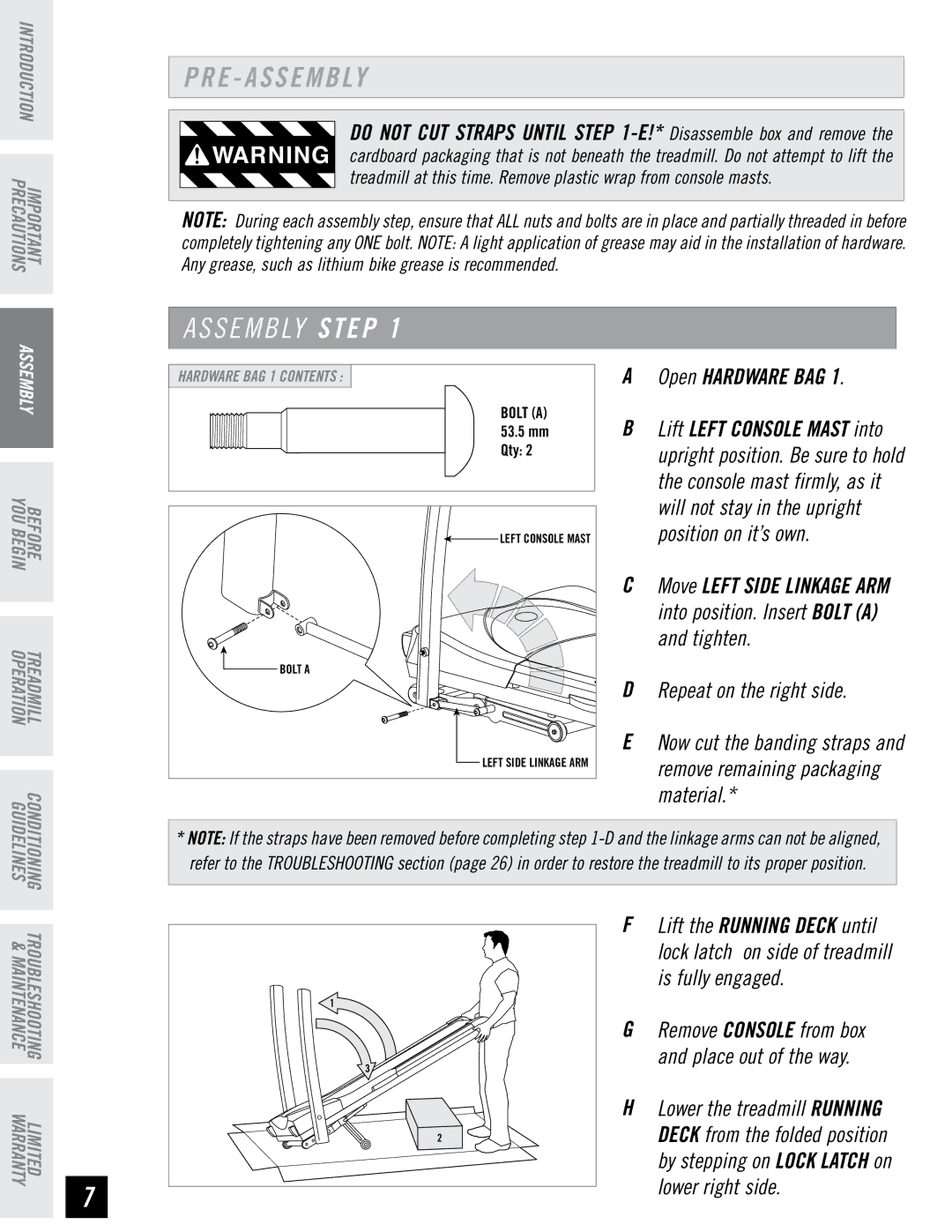 Horizon Fitness DT680 manual E a S S E M B LY, Open Hardware BAG 