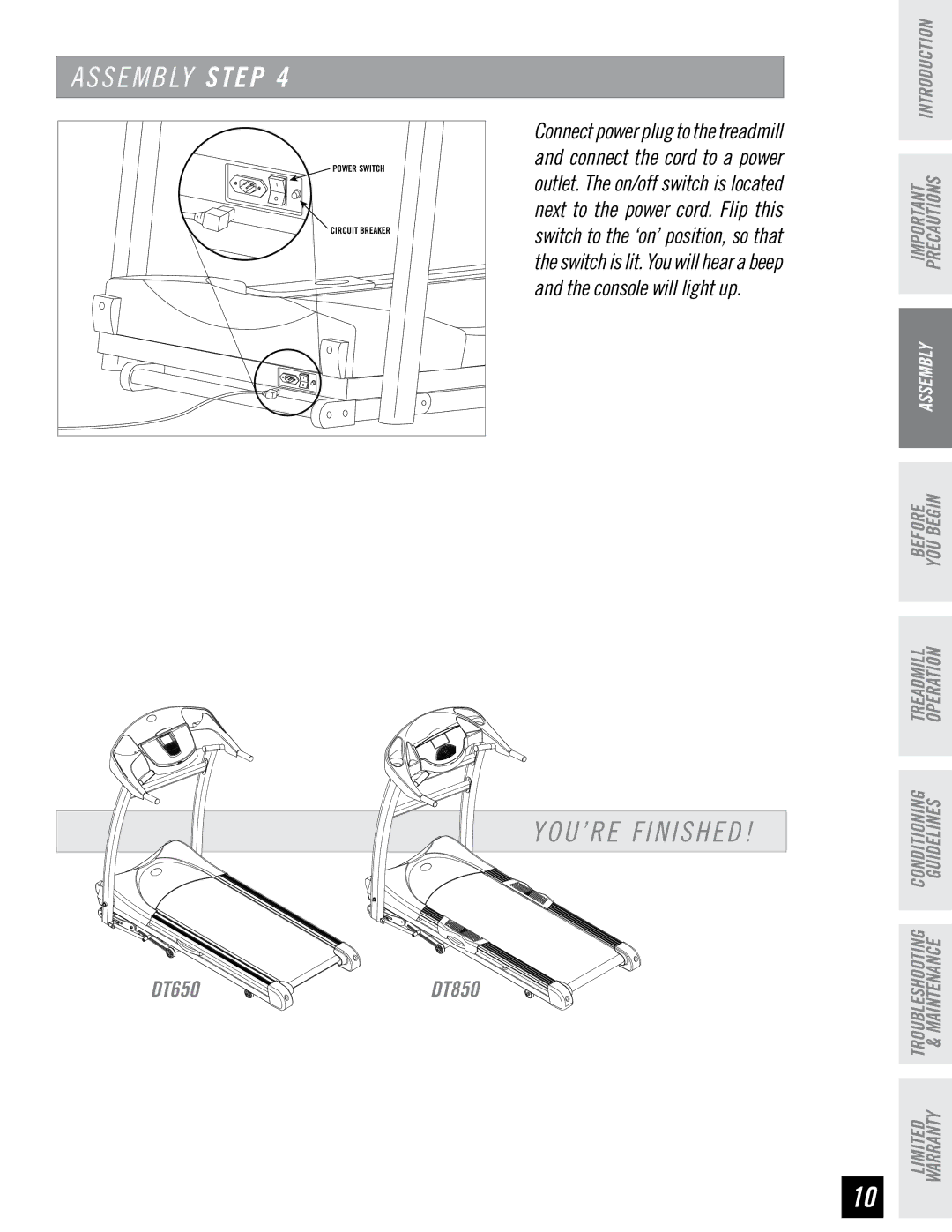 Horizon Fitness DT650, DT850 manual Assembly Step, YOU’RE Finished 