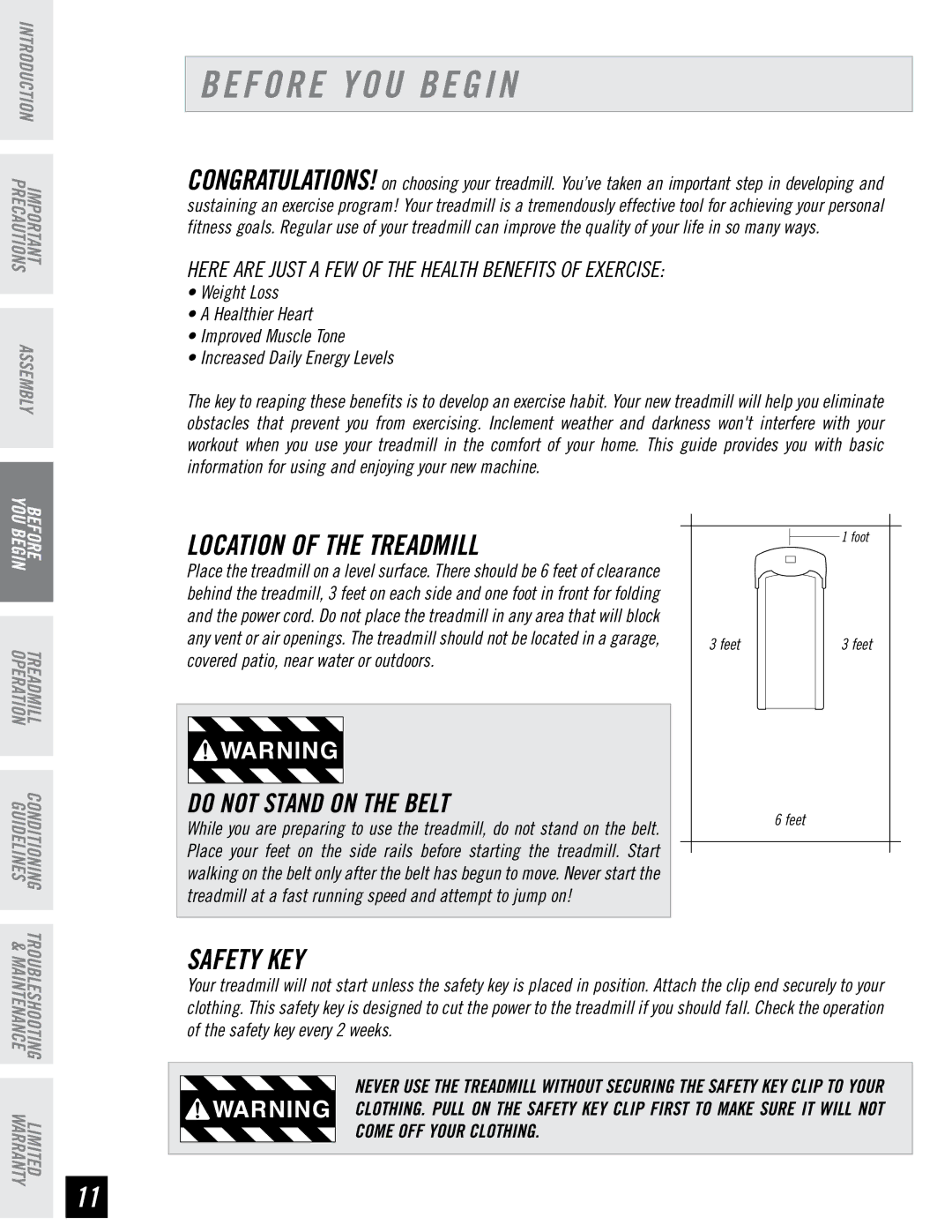 Horizon Fitness DT850, DT650 manual Before YOU Begin, Location of the Treadmill, Safety KEY 