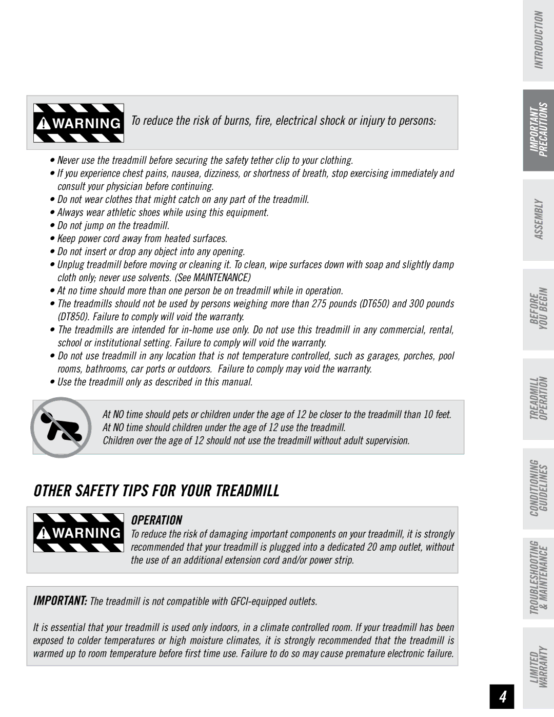 Horizon Fitness DT650, DT850 Operation, Use the treadmill only as described in this manual 