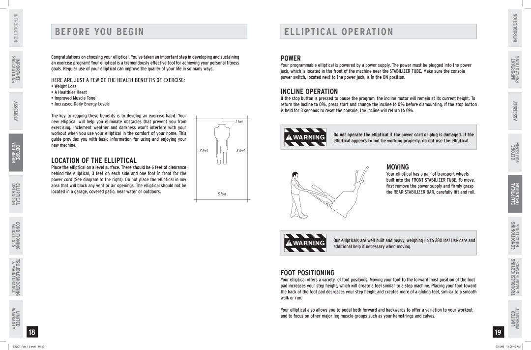 Horizon Fitness E1201 manual Befor E YOU Begin, Elliptical Operation 