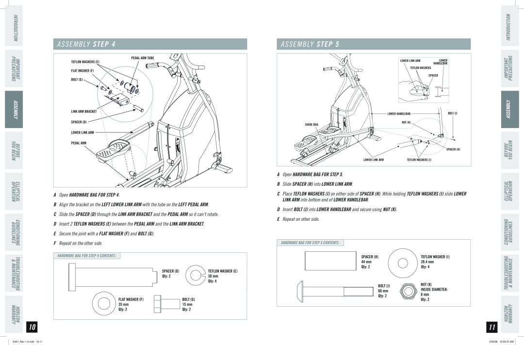 Horizon Fitness E401 manual A S S E M B Ly Step, Assembly, Troubleshooting Horizon & Maintenance Warranty 
