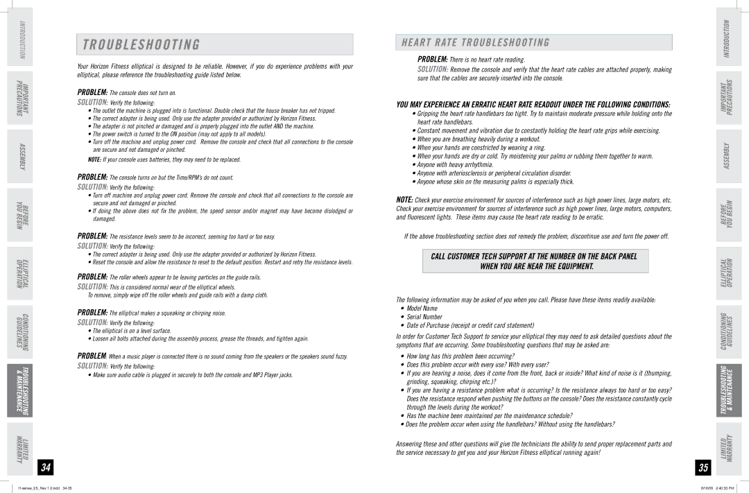 Horizon Fitness E5 manual Heart Rate Troubleshooting, When YOU are Near the Equipment 