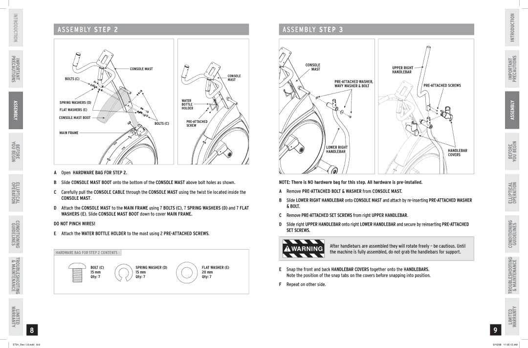 Horizon Fitness E701 manual S E M B LY Step 