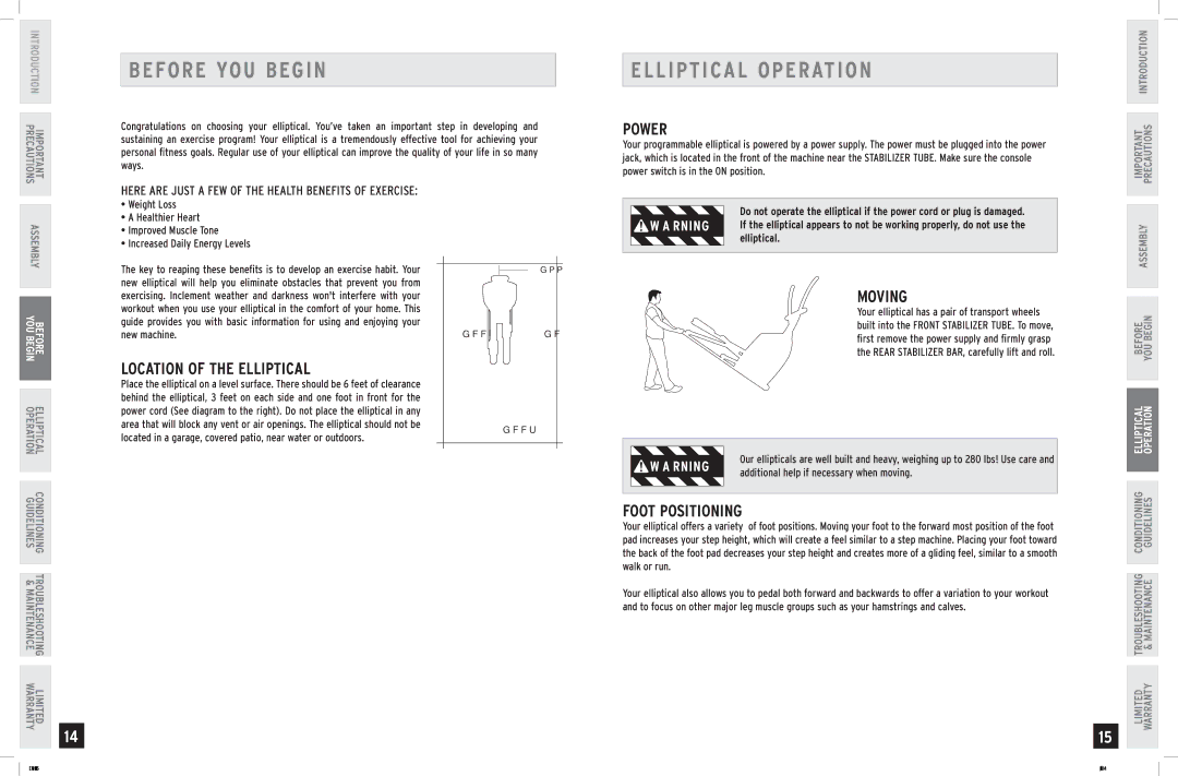 Horizon Fitness E701 manual Before YOU Begin, Elliptical Operation 