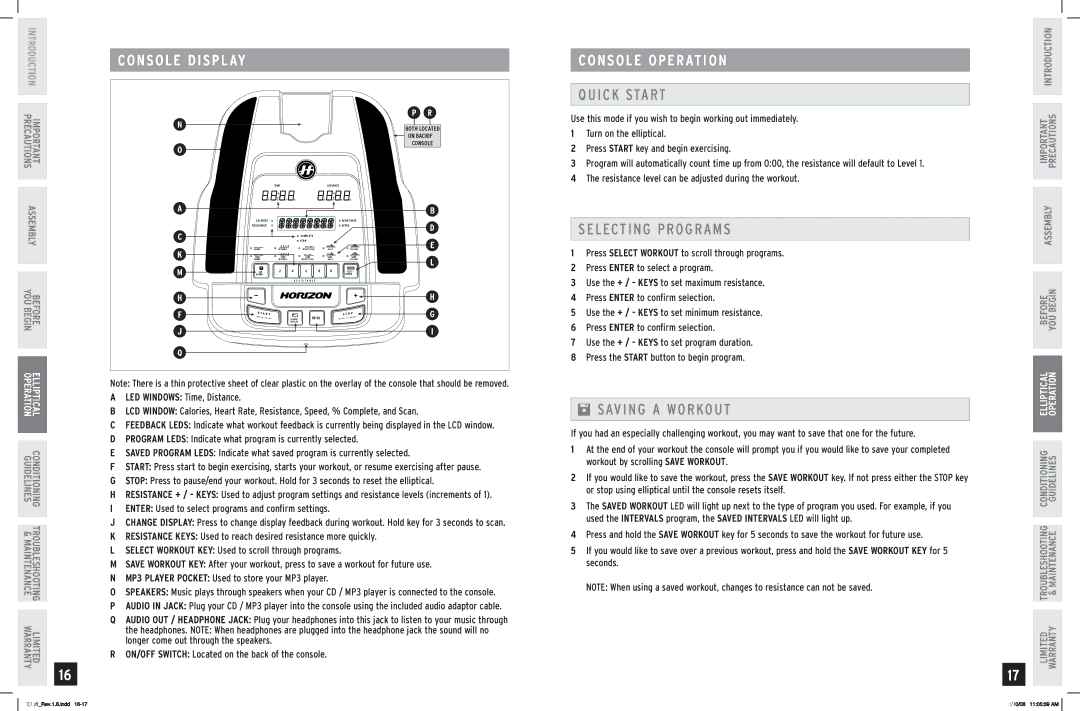 Horizon Fitness E701 manual Console Display 