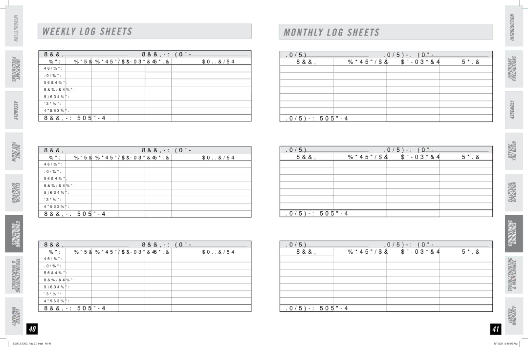 Horizon Fitness E1200, E900 manual Monthly LOG Sheets, 5 / $ $ 0 3  5 0 5 4   