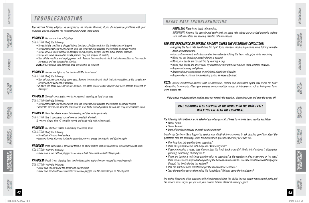 Horizon Fitness E900, E1200 manual Heart Rate Troubleshooting, When YOU are Near the Equipment 