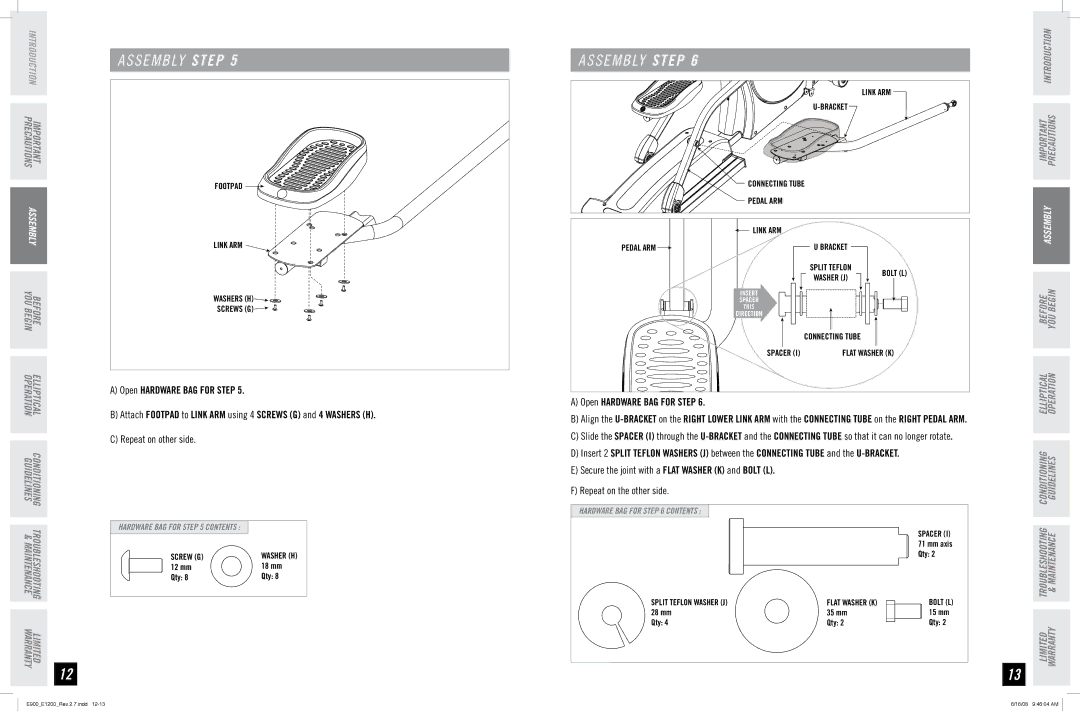 Horizon Fitness E1200, E900 manual Open Hardware BAG for Step 