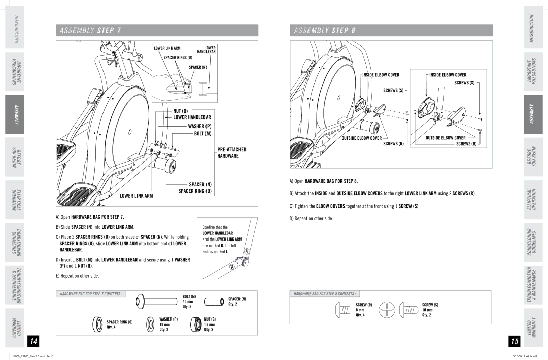 Horizon Fitness E900, E1200 manual Lower Handlebar 