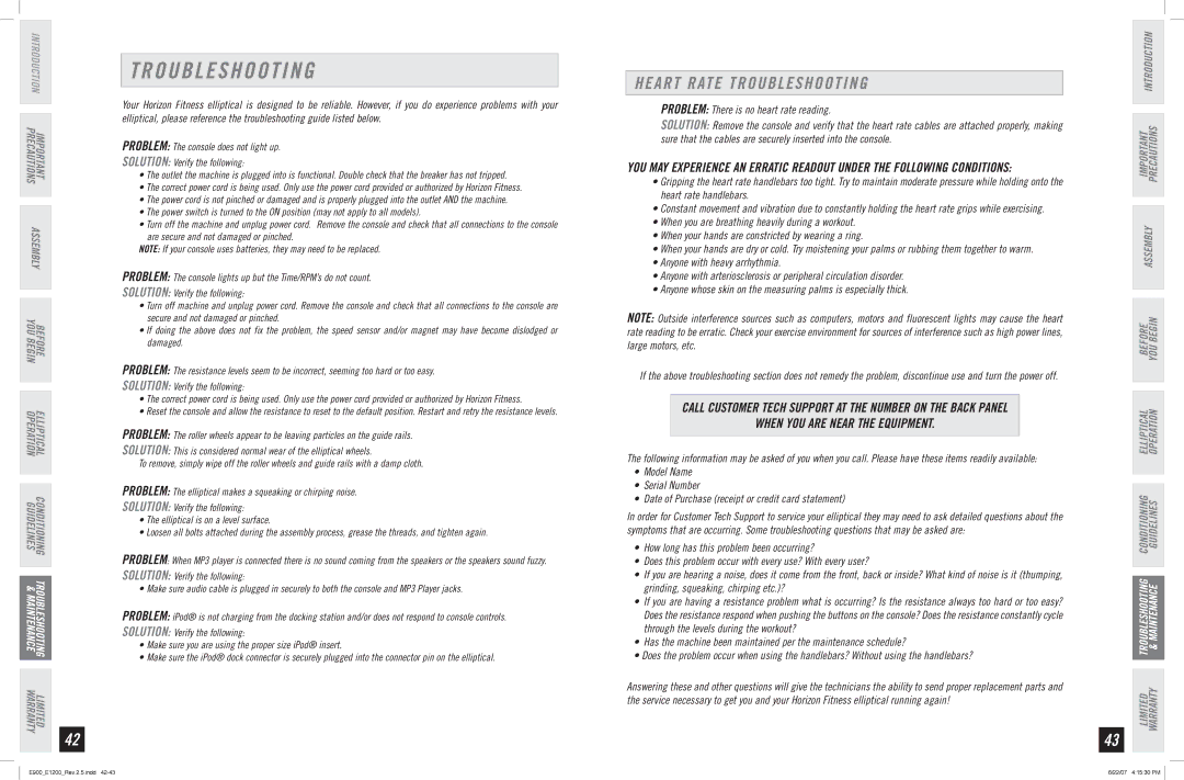 Horizon Fitness E900, E1200 manual Heart Rate Troubleshooting, When YOU are Near the Equipment 