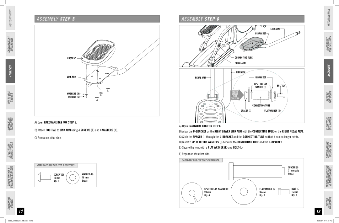 Horizon Fitness E1200, E900 manual Open Hardware BAG for Step 