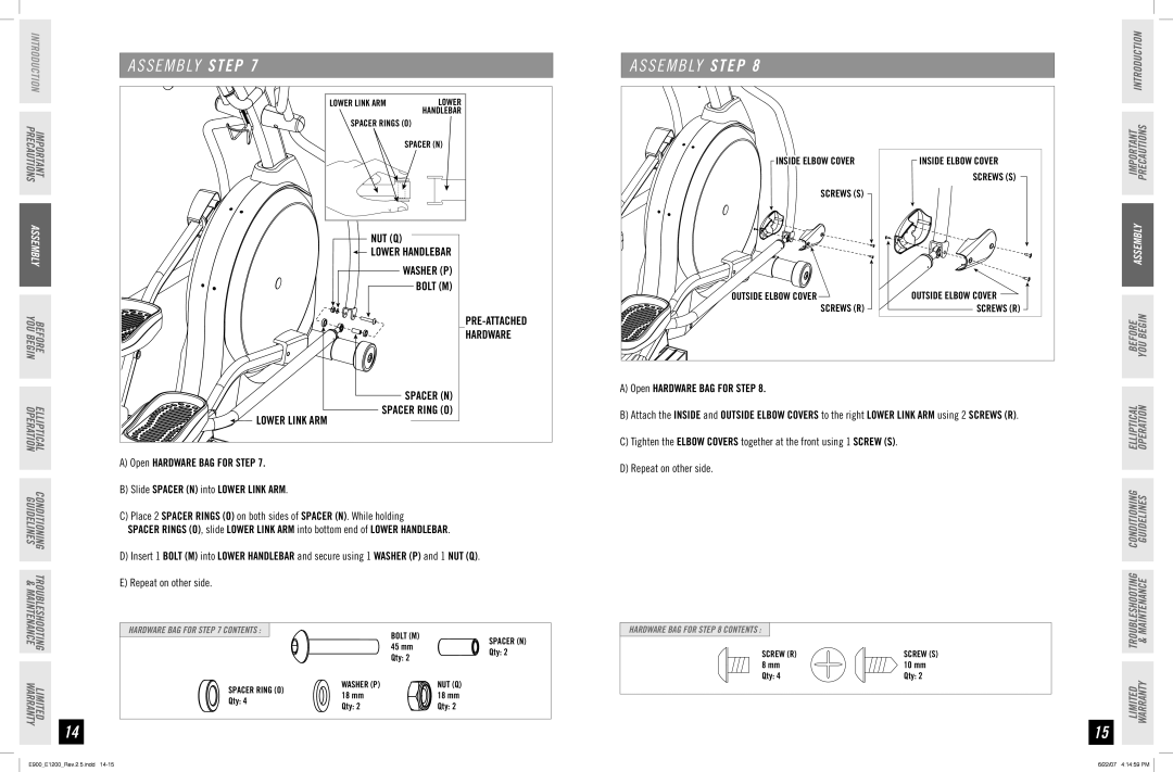 Horizon Fitness E900, E1200 manual Lower Handlebar 