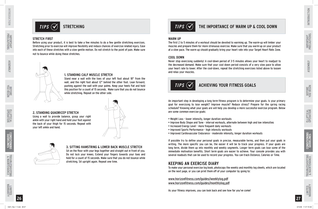 Horizon Fitness E901 manual the Importance of Warm UP & Cool Down 