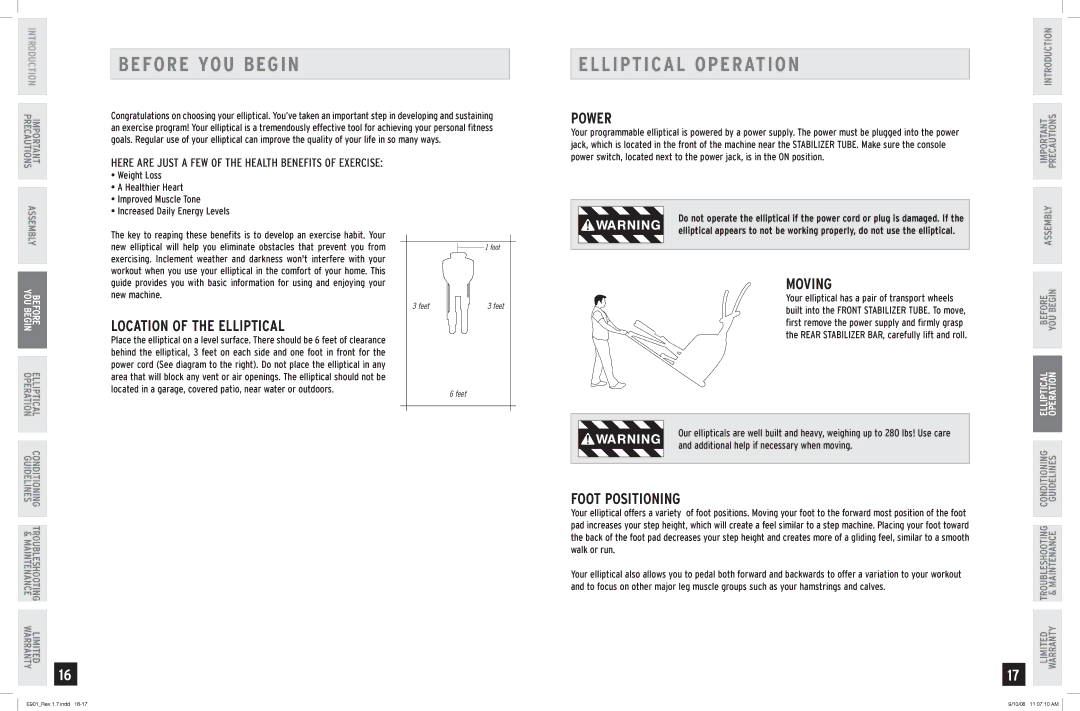 Horizon Fitness E901 manual Befor E YOU Begin, Elliptical Operation 