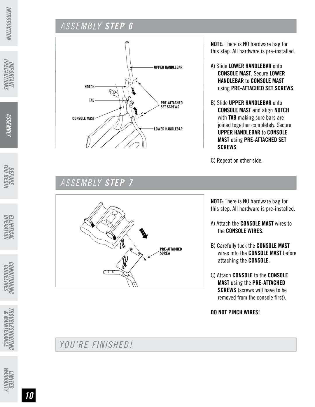 Horizon Fitness E95 manual Assembly Step, YOU’RE Finished 