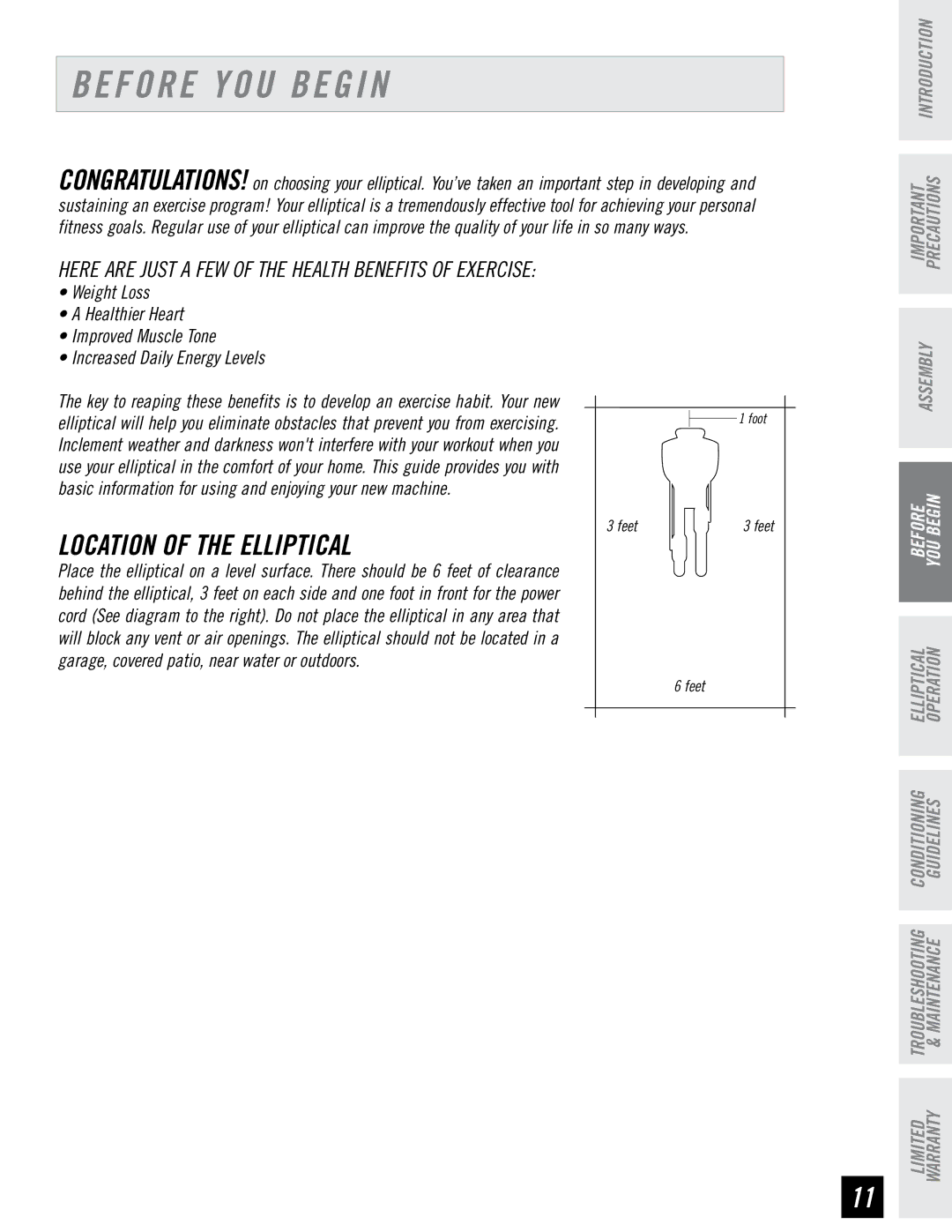 Horizon Fitness E95 manual Before YOU Begin, Location of the Elliptical 