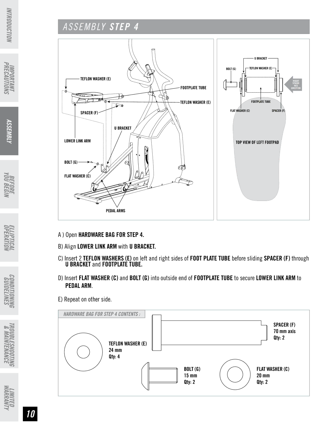 Horizon Fitness EG5 manual S E M B LY Step 