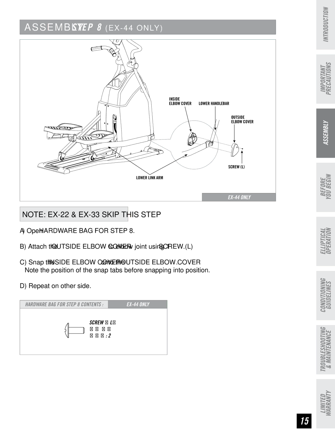 Horizon Fitness EX-22, EX-33, EX-44 manual S E M B LY EX 44 only 