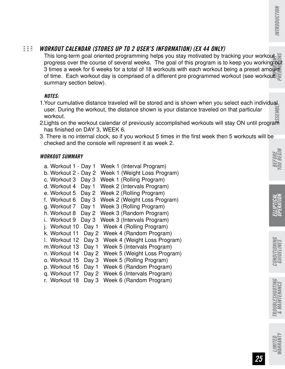 Horizon Fitness EX-33, EX-22, EX-44 manual Workout Summary 