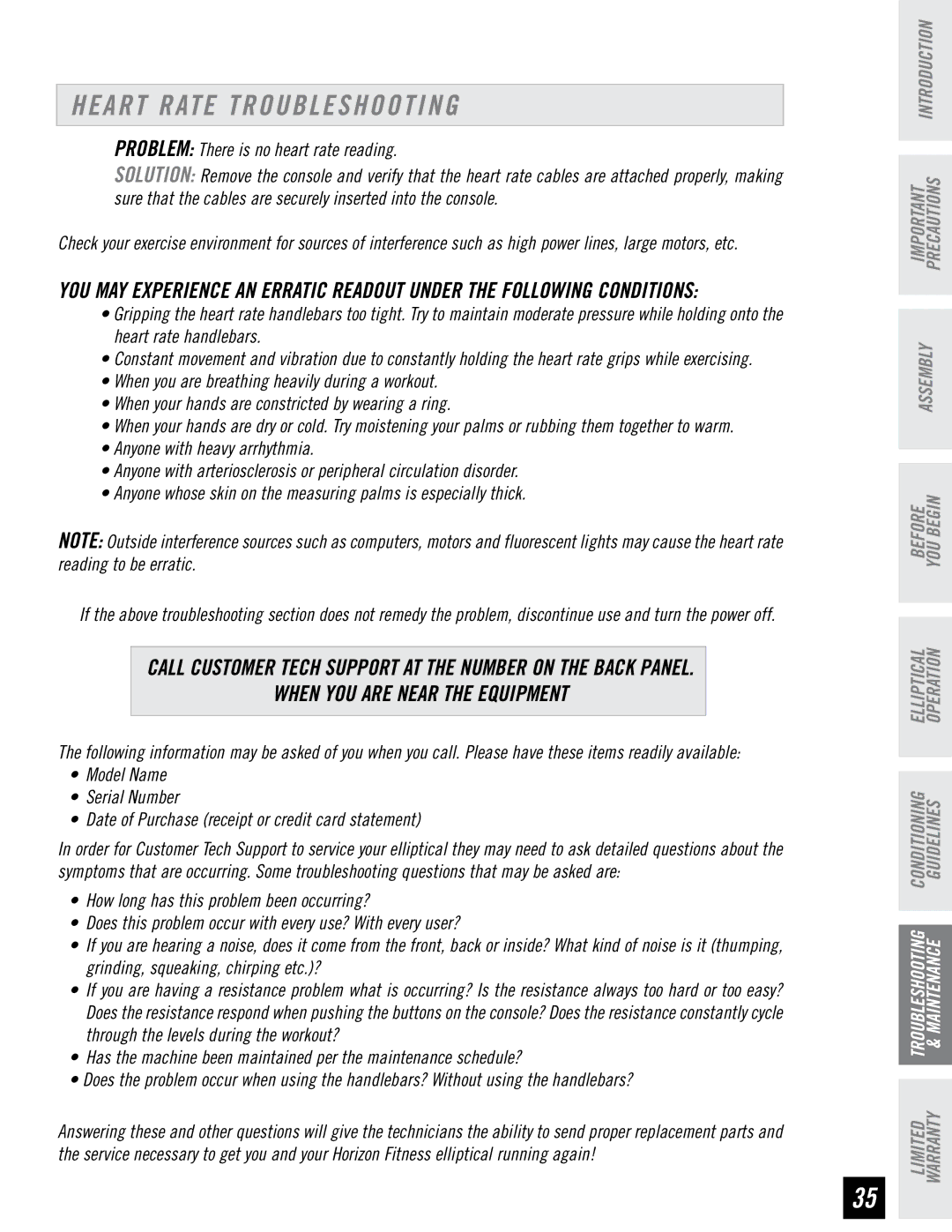 Horizon Fitness EX-44, EX-22, EX-33 manual Heart Rate Troubleshooting, When YOU are Near the Equipment 