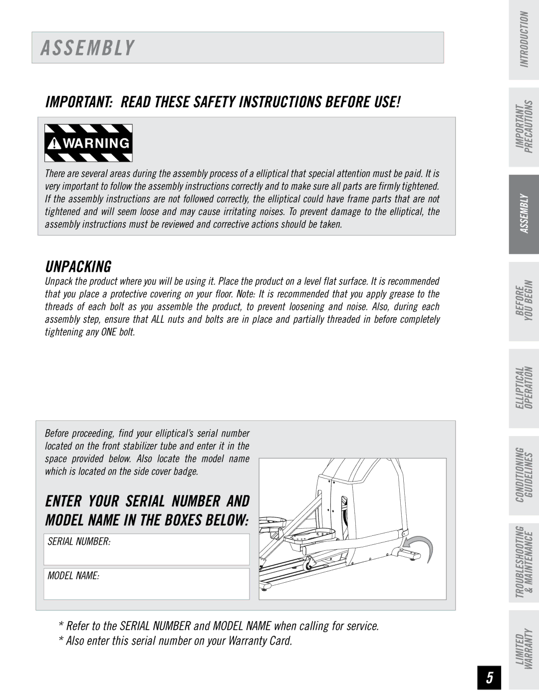 Horizon Fitness EX-44, EX-22, EX-33 manual S E M B Ly, Important Read These Safety Instructions Before USE 