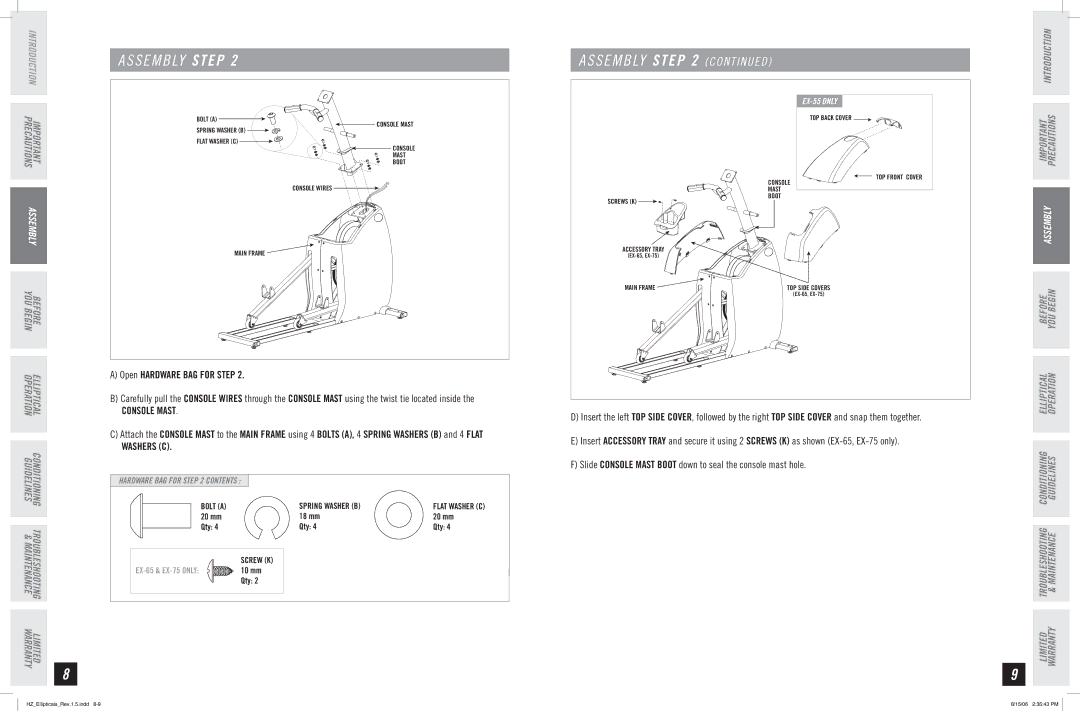 Horizon Fitness EX-65, EX-55, EX-75 manual S E M B Ly C O N T I N U E D 