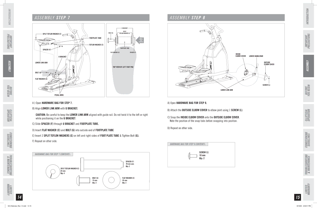 Horizon Fitness EX-65, EX-55, EX-75 manual Split Teflon Washer E 