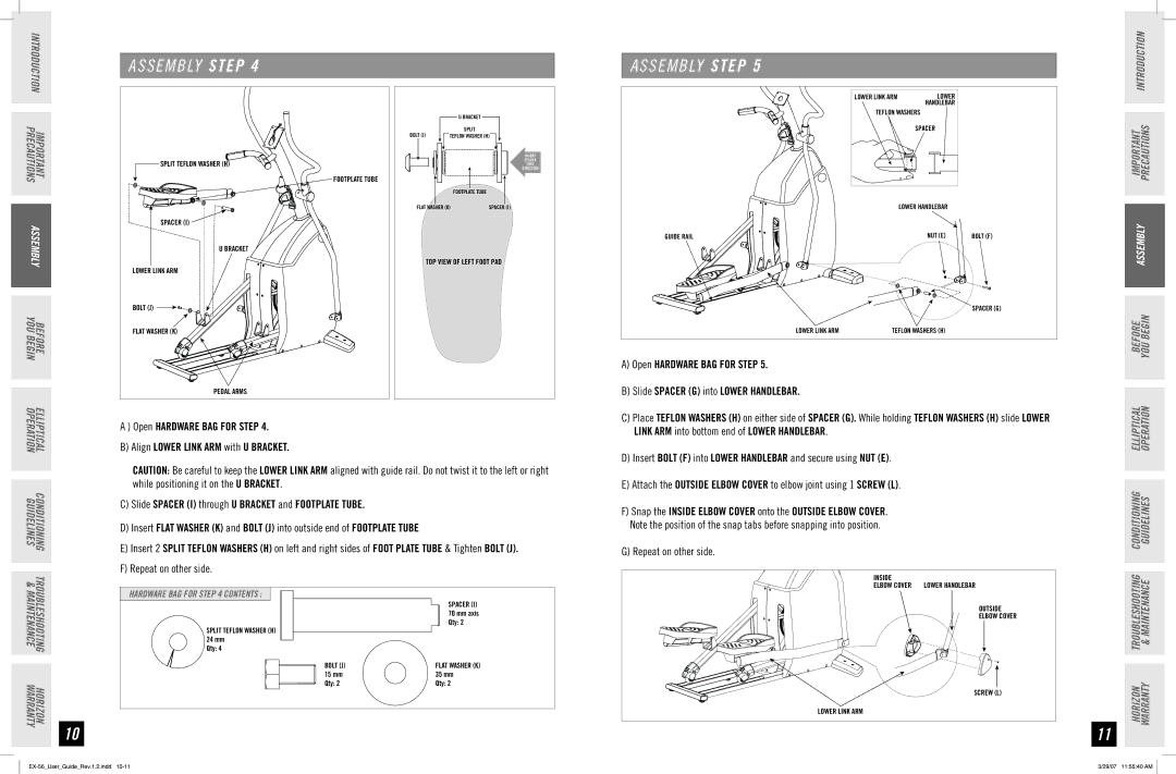 Horizon Fitness EX-56 manual Split Teflon Washer H 