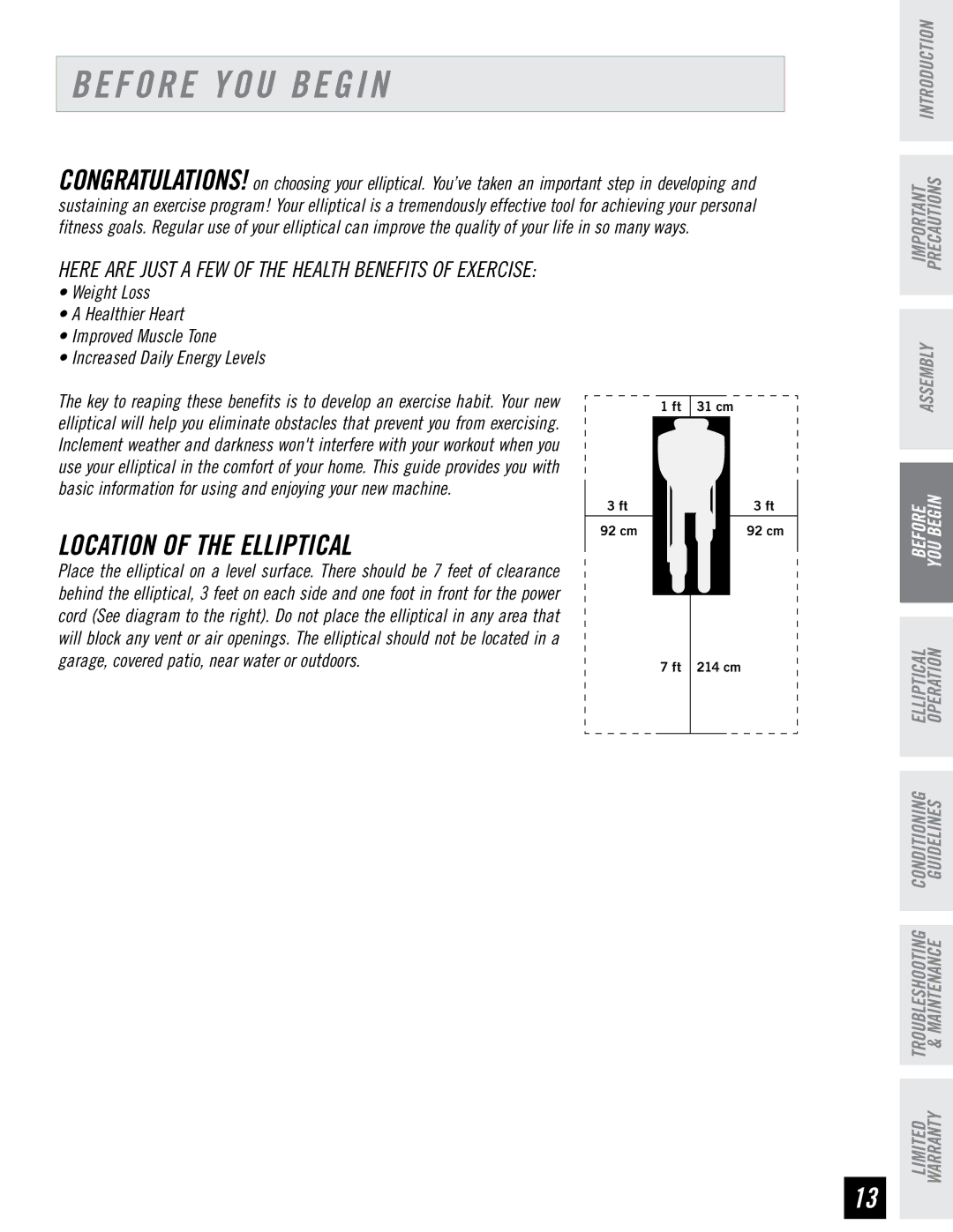 Horizon Fitness CE4.1, EX-57 manual Before YOU Begin, Location of the Elliptical 