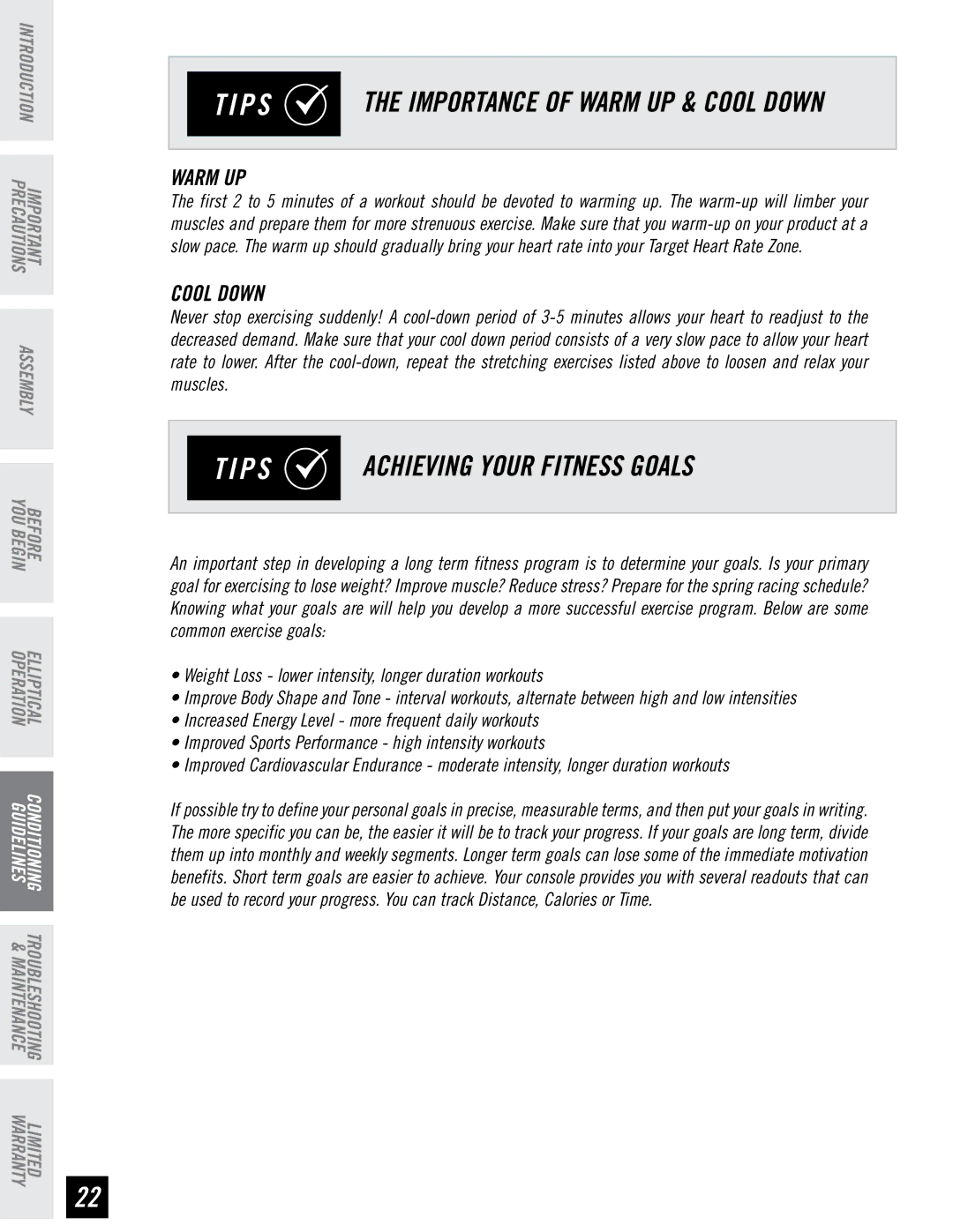 Horizon Fitness EX-57, CE4.1 manual Achieving Your Fitness Goals, Importance of Warm UP & Cool Down 