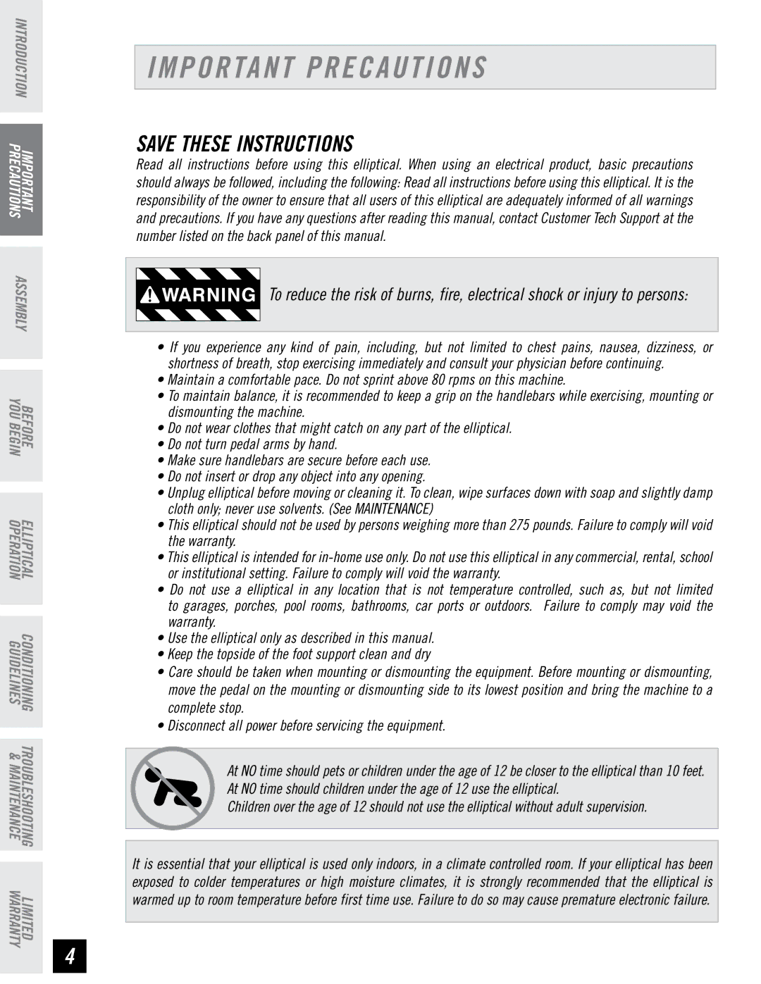 Horizon Fitness EX-57, CE4.1 manual Important Precautions 