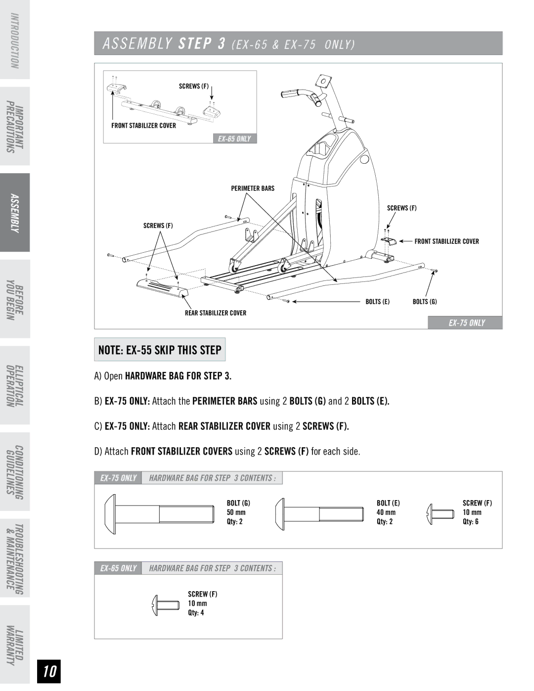 Horizon Fitness EX-65 manual Only 