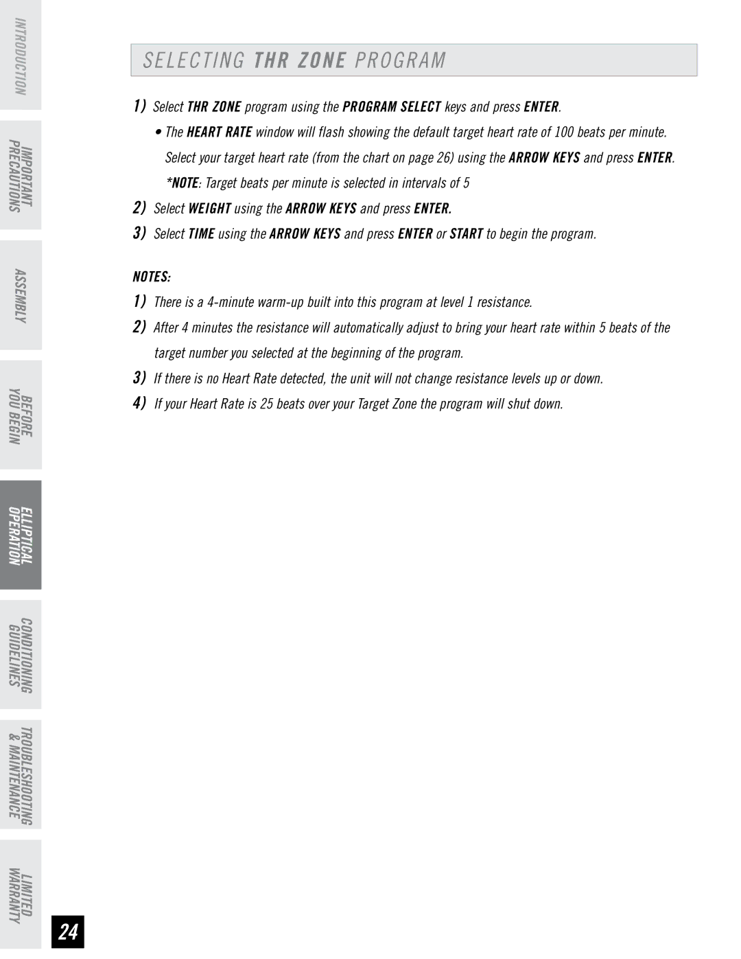 Horizon Fitness EX-65 manual Selecting THR Zone Program 