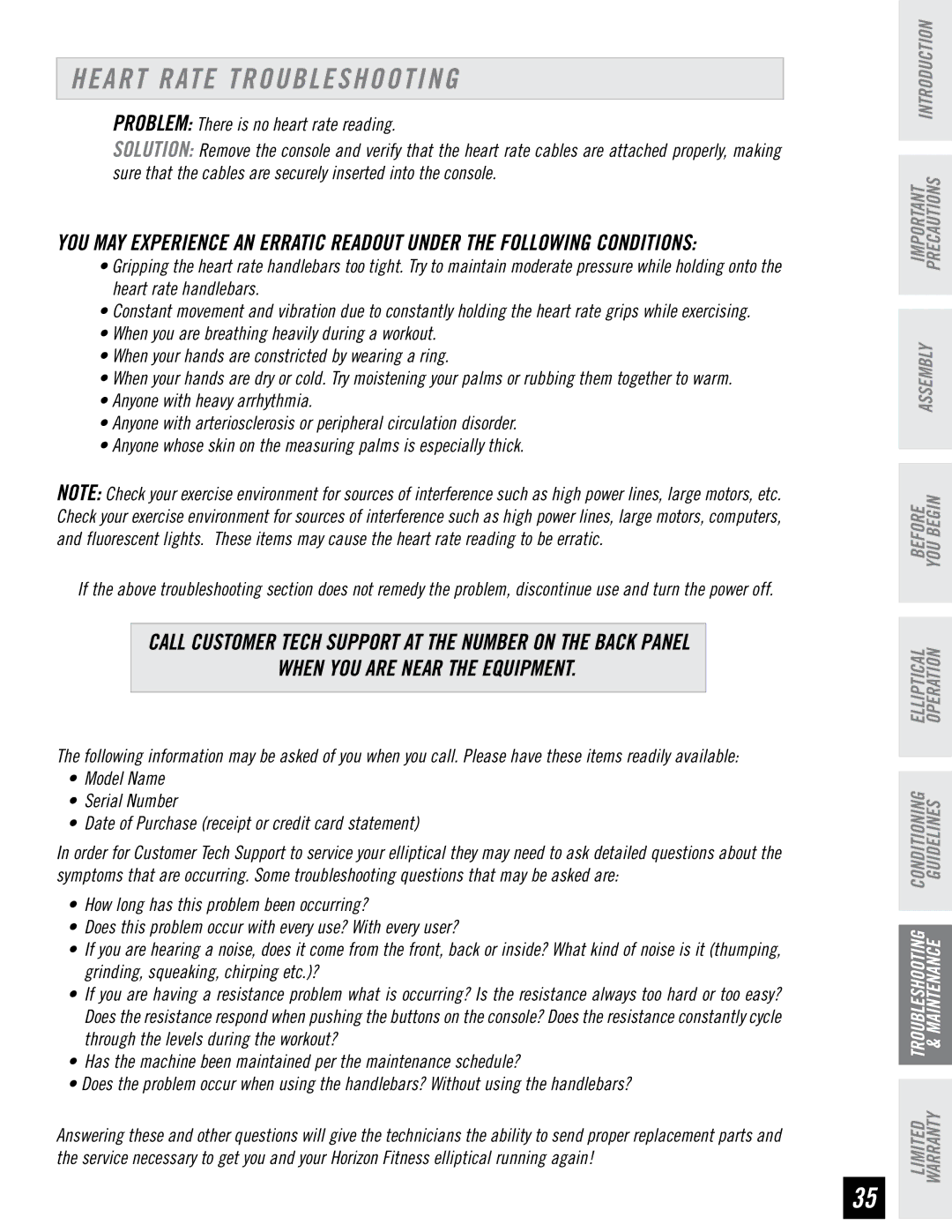 Horizon Fitness EX-65 manual Heart Rate Troubleshooting, When YOU are Near the Equipment 