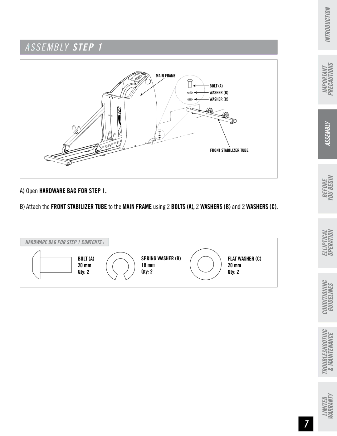 Horizon Fitness EX-65 manual S E M B LY Step, Open Hardware BAG for Step 