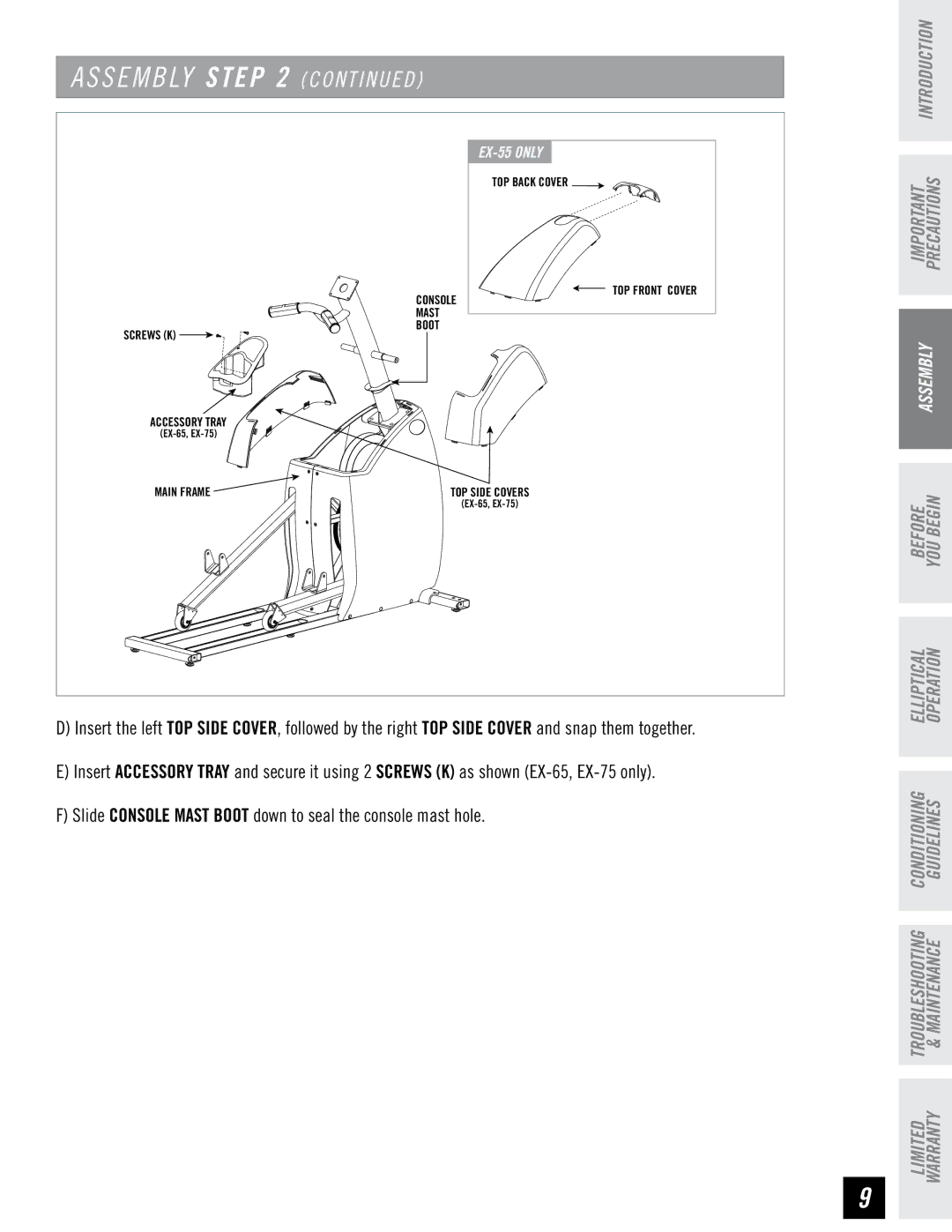 Horizon Fitness EX-65 manual S E M B Ly C O N T I N U E D 