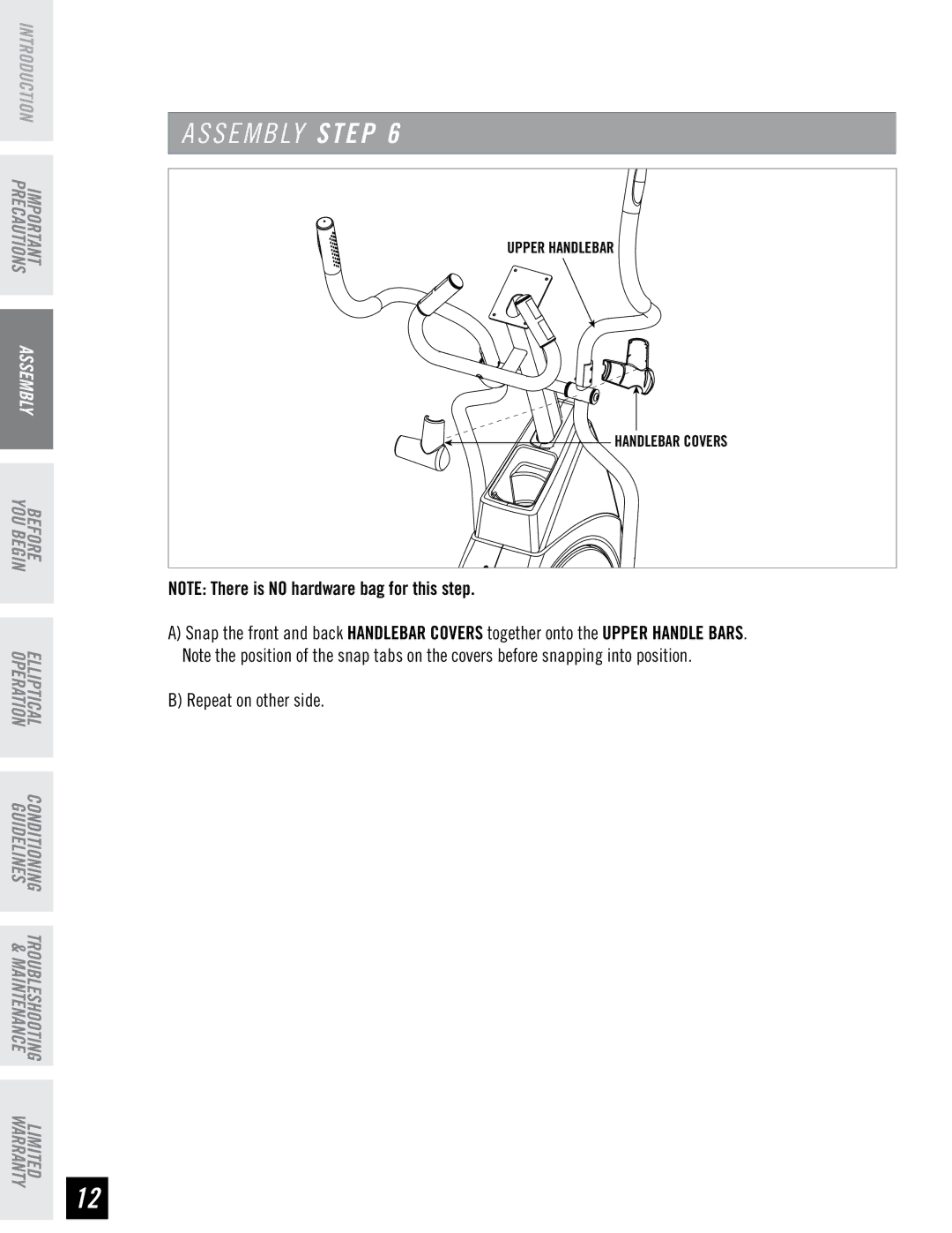 Horizon Fitness EX-66 manual Handlebar Covers 