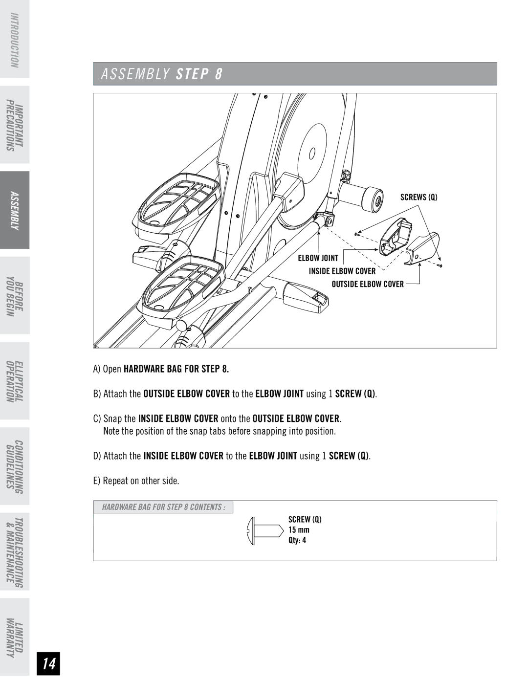 Horizon Fitness EX-66 manual Elbow Joint 