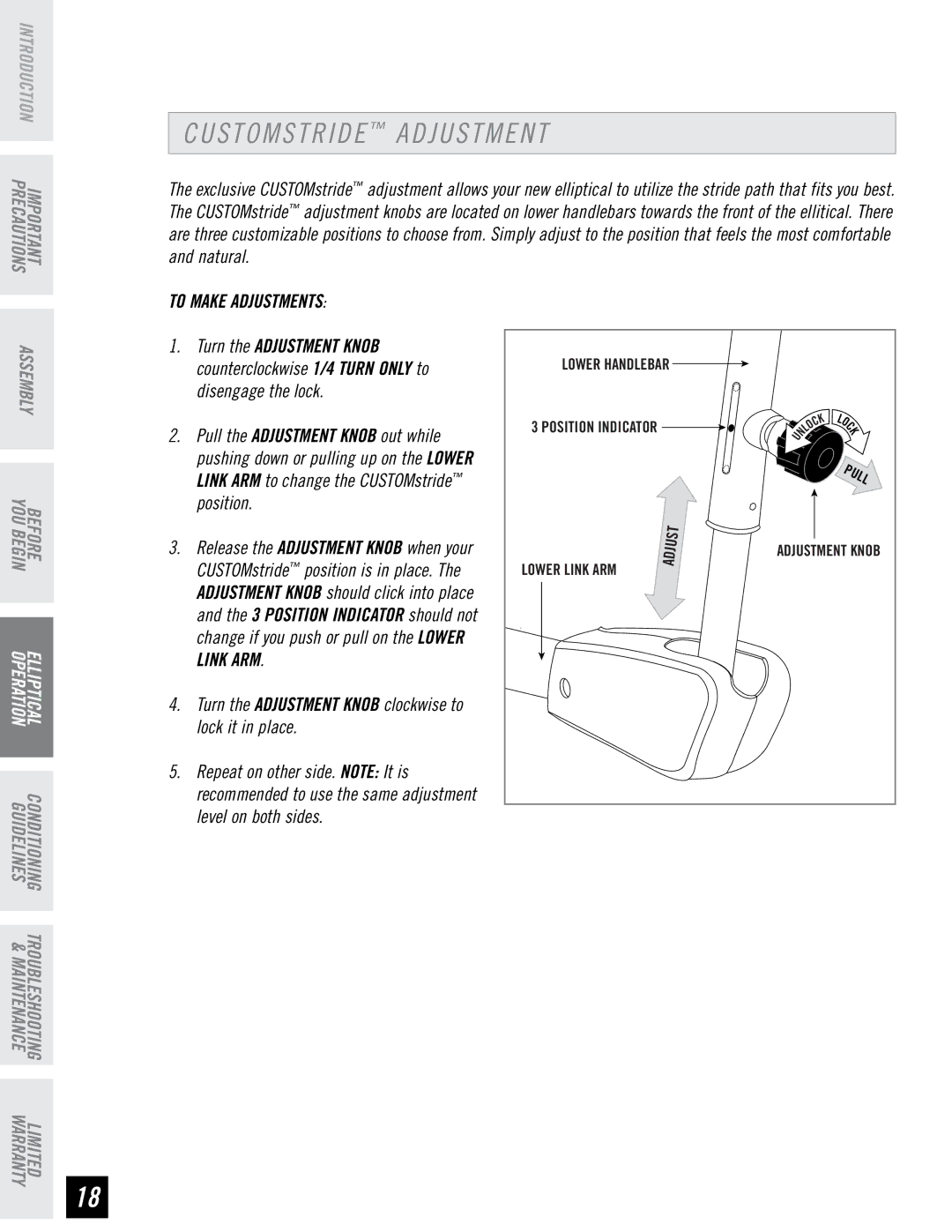 Horizon Fitness EX-66 manual S T O M S T R I D E Adjustment, To Make Adjustments 