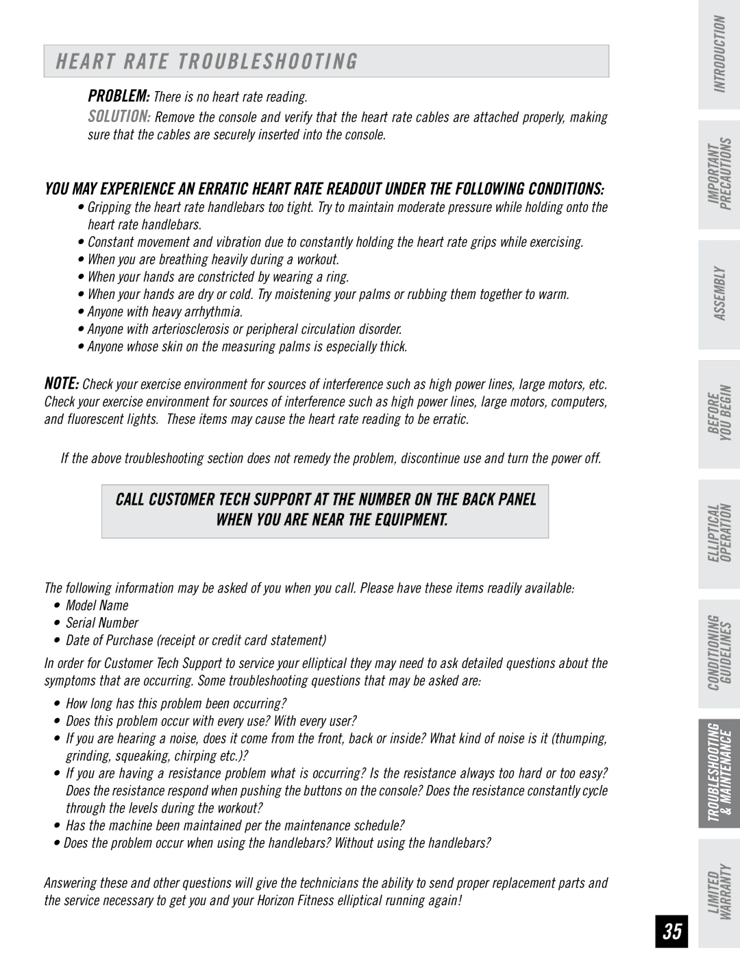 Horizon Fitness EX-66 manual Heart Rate Troubleshooting, When YOU are Near the Equipment 