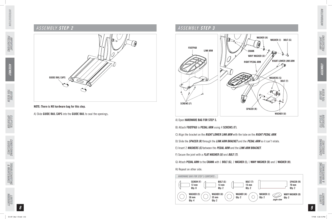 Horizon Fitness EX-67 manual S E M B LY Step 